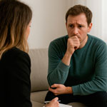 Sesión de terapia individual en Gran Canaria con una psicóloga escuchando atentamente a su paciente. Ambos están en una consulta luminosa y tranquila, reflejando un proceso terapéutico centrado en las necesidades personales.